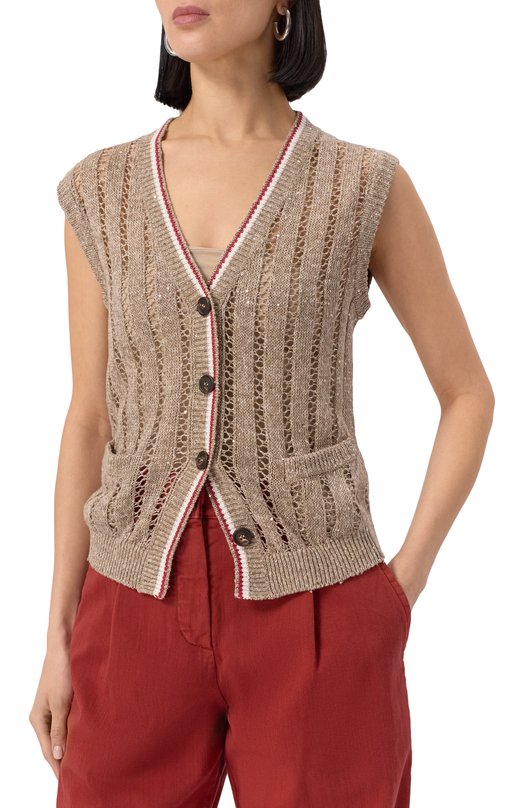 Льняной жилет Brunello Cucinelli MC0559426 Бежевый  MC0559426 Фото 3
