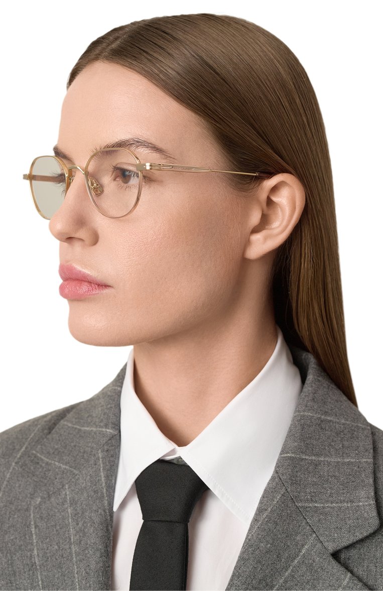 Женские оправа SAINT LAURENT золотого цвета, арт. SL 730 003 | Фото 2 (Тип очков: Оправа; Нос: Не проставлено; Материал: Металл; Региональные ограничения белый список (Axapta Mercury): Не проставлено; Оптика Гендер: оптика-женское; Очки форма: Круглые)