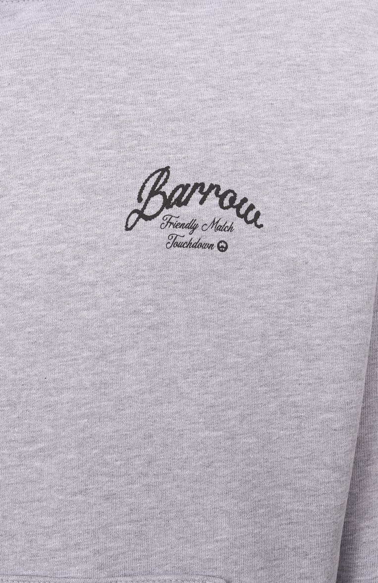Мужской хлопковое худи BARROW светло-серого цвета, арт. S5BWMAHS146 | Фото 6 (Длина (для топов): Стандартные; Рукава: Длинные; Материал внешний: Хлопок; Принт: С принтом; Стили: Кэжуэл; Мужское Кросс-КТ: Худи-одежда)