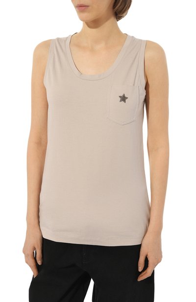 Хлопковая майка LORENA ANTONIAZZI светло-бежевого цвета по цене 16500 руб., арт. P2308TS21A/9999, фото 3 Хлопковая майка LORENA ANTONIAZZI, арт. P2308TS21A/9999, фото 3