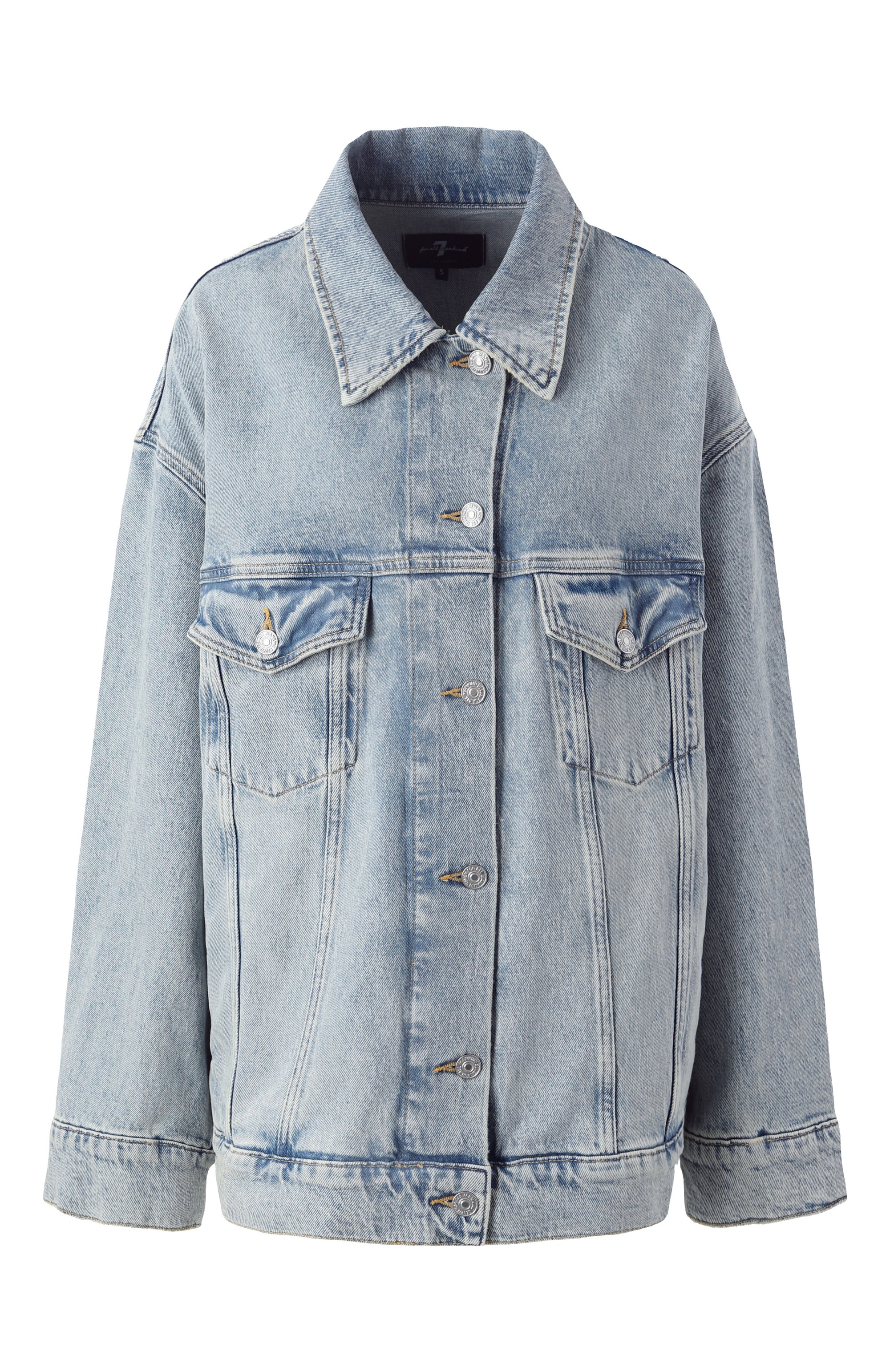 Джинсовая куртка 7 FOR ALL MANKIND голубого цвета по цене 26350 руб., арт. JSCKC650SH, фото 1 Джинсовая куртка 7 FOR ALL MANKIND, арт. JSCKC650SH, фото 1