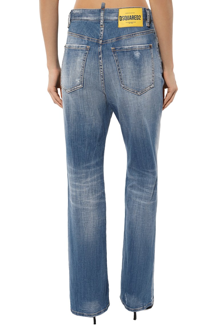 Женские джинсы roadie DSQUARED2 голубого цвета, арт. S75LB0872/S30342 | Фото 4 (Длина (брюки, джинсы): Стандартные; Материал внешний: Хлопок, Деним; Детали: Потертости; Стили: Гранж; Силуэт М (брюки): Широкие; Кросс-КТ: Деним)