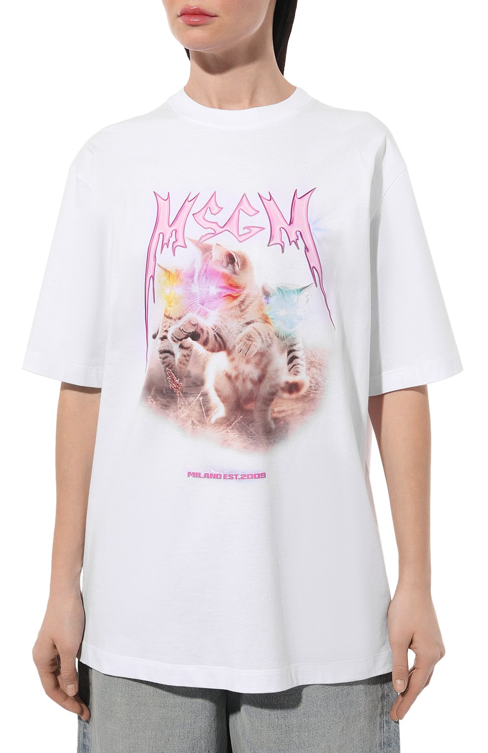 Хлопковая футболка MSGM белого цвета по цене 22100 руб., арт. 3641MDM127/247002, фото 3 Хлопковая футболка MSGM, арт. 3641MDM127/247002, фото 3