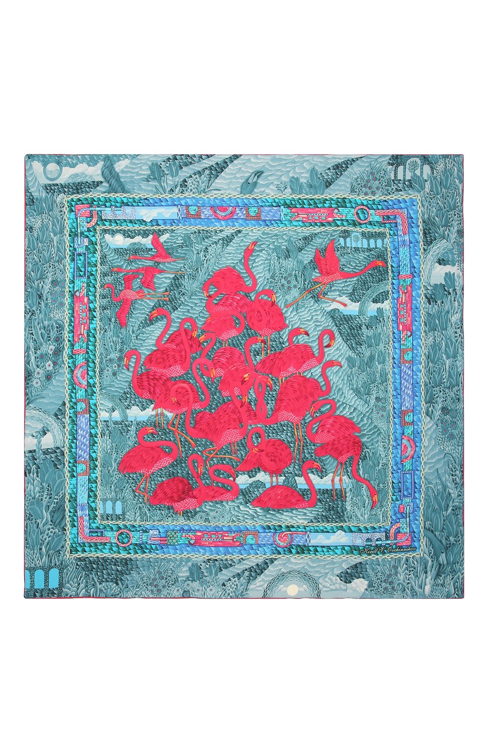 Шелковый платок flamingo ice KIRILL OVCHINNIKOV серого цвета по цене 23100 руб., арт. 90\Fi, фото 3 Шелковый платок flamingo ice KIRILL OVCHINNIKOV, арт. 90\Fi, фото 3