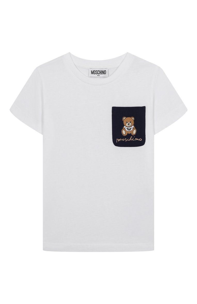 Детского комплект из футболки и шорт MOSCHINO темно-синего цвета, арт. HUG00P/LCB60/4-8 | Фото 2 (Рукава: Короткие; Материал внешний: Хлопок; Мальчики Кросс-КТ: Костюмы-спорт; Автоматизация состава: Проставлено; Автоматизация ТО: Проставлено; Ростовка одежда: 4 года | 104 см, 5 лет | 110 см, 6 лет | 116 см, 8 лет | 128 см)
