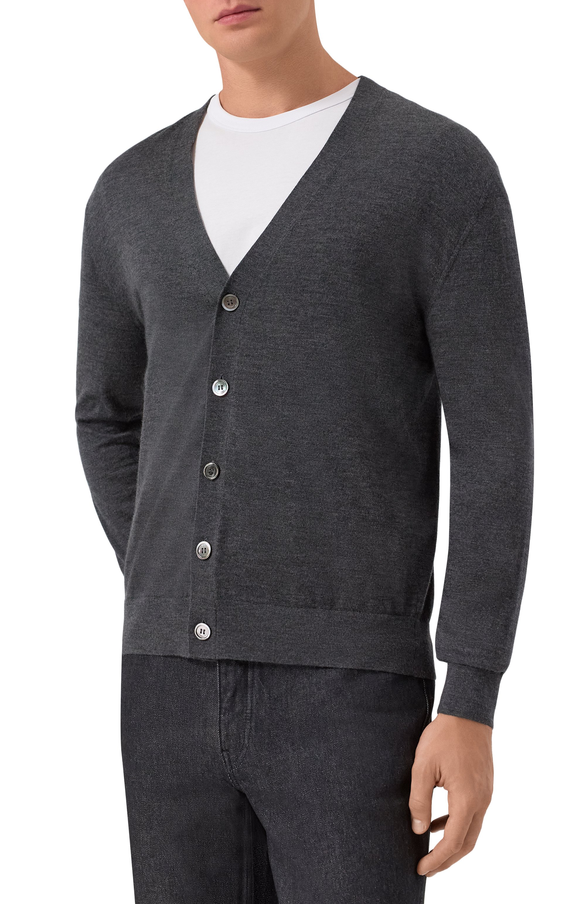 Кардиган из шерсти и шелка 12 STOREEZ темно-серого цвета по цене 19000 руб., арт. 126560, фото 3 Кардиган из шерсти и шелка 12 STOREEZ, арт. 126560, фото 3