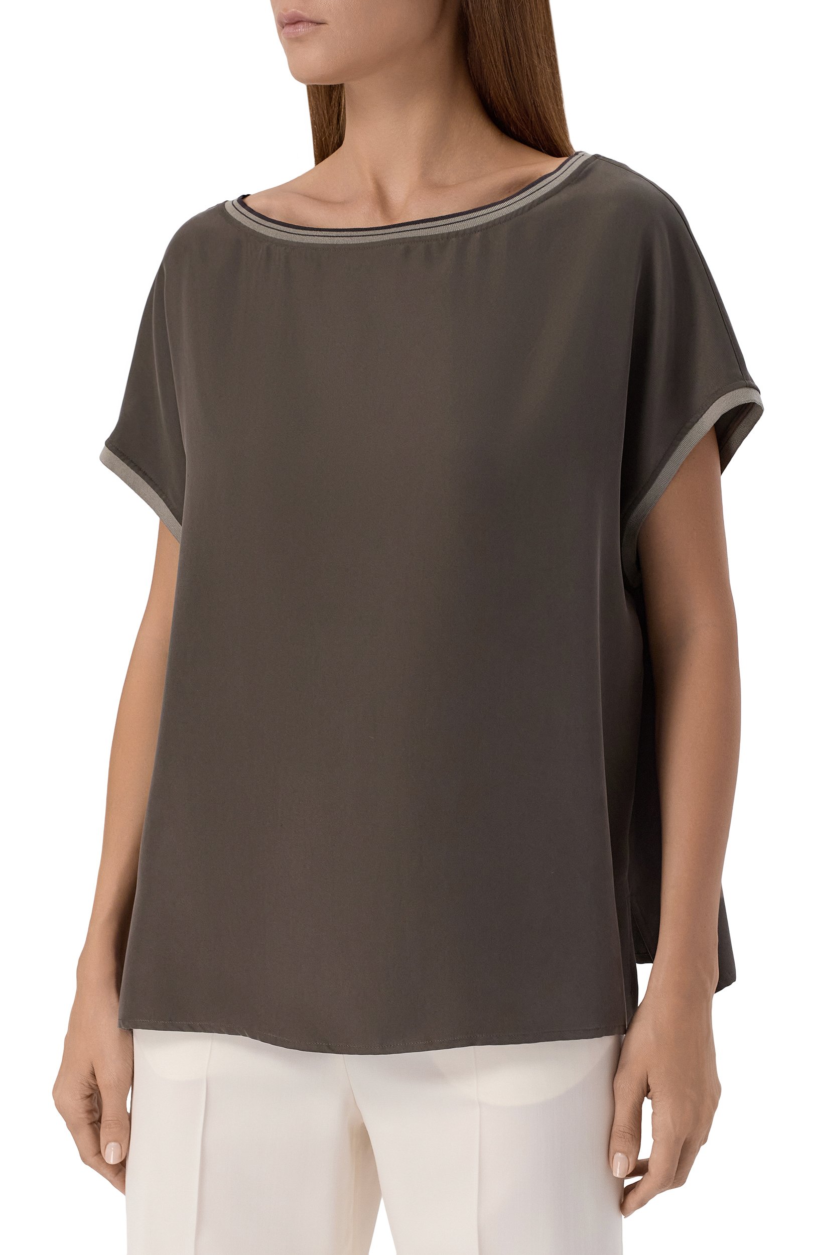Шелковый топ GIORGIO ARMANI темно-серого цвета по цене 158000 руб., арт. GW003910/TE13643, фото 3 Шелковый топ GIORGIO ARMANI, арт. GW003910/TE13643, фото 3