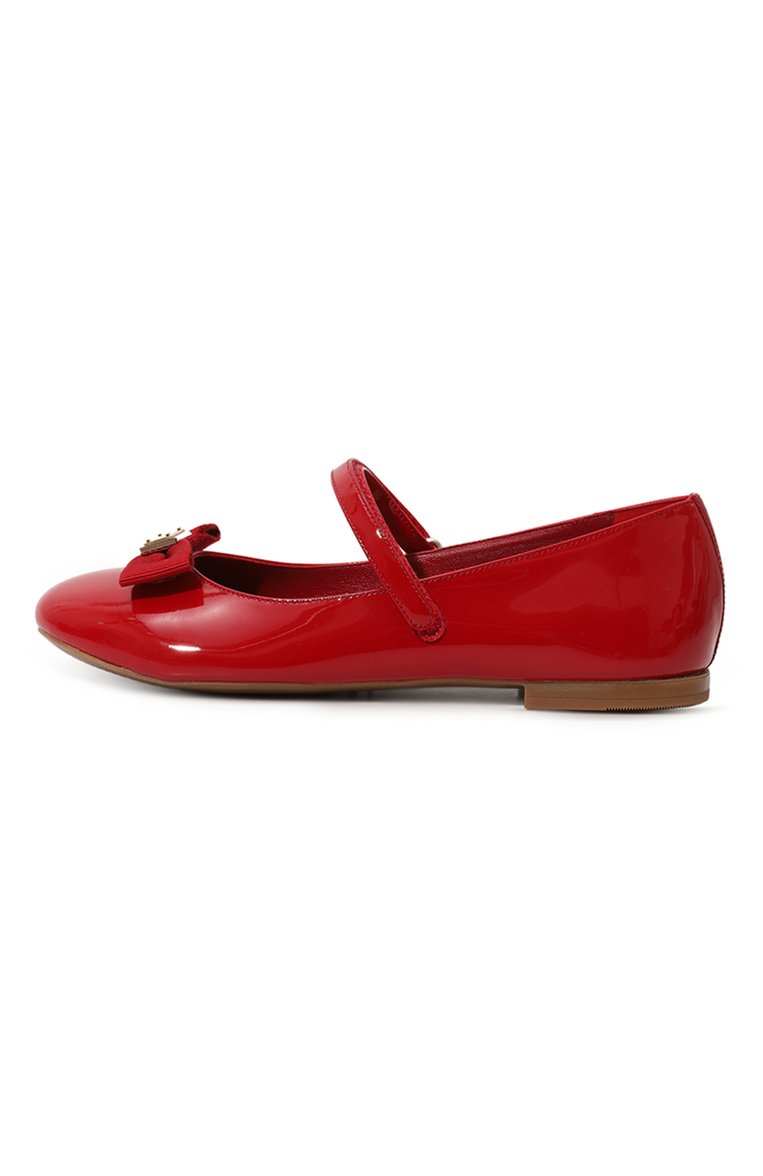 Детские кожаные балетки DOLCE & GABBANA красного цвета, арт. D11193/A5291/37-39 | Фото 2 (Материал сплава: Проставлено; Нос: Не проставлено; Материал внутренний: Натуральная кожа; Материал внешний: Натуральная кожа)