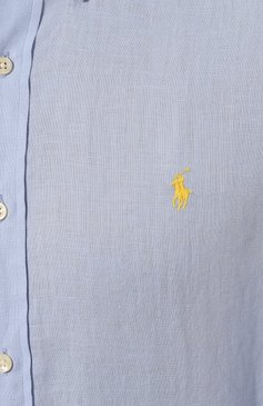 Мужская льняная рубашка POLO RALPH LAUREN голубого цвета, арт. 710794141 | Фото 5 (Драгоценные камни: Проставлено; Рукава: Длинные; Материал внешний: Лен; Мате�риал сплава: Проставлено; Длина (для топов): Стандартные; Принт: Однотонные; Случай: Повседневный; Воротник: Button down; Манжеты: На пуговицах; Стили: Кэжуэл)