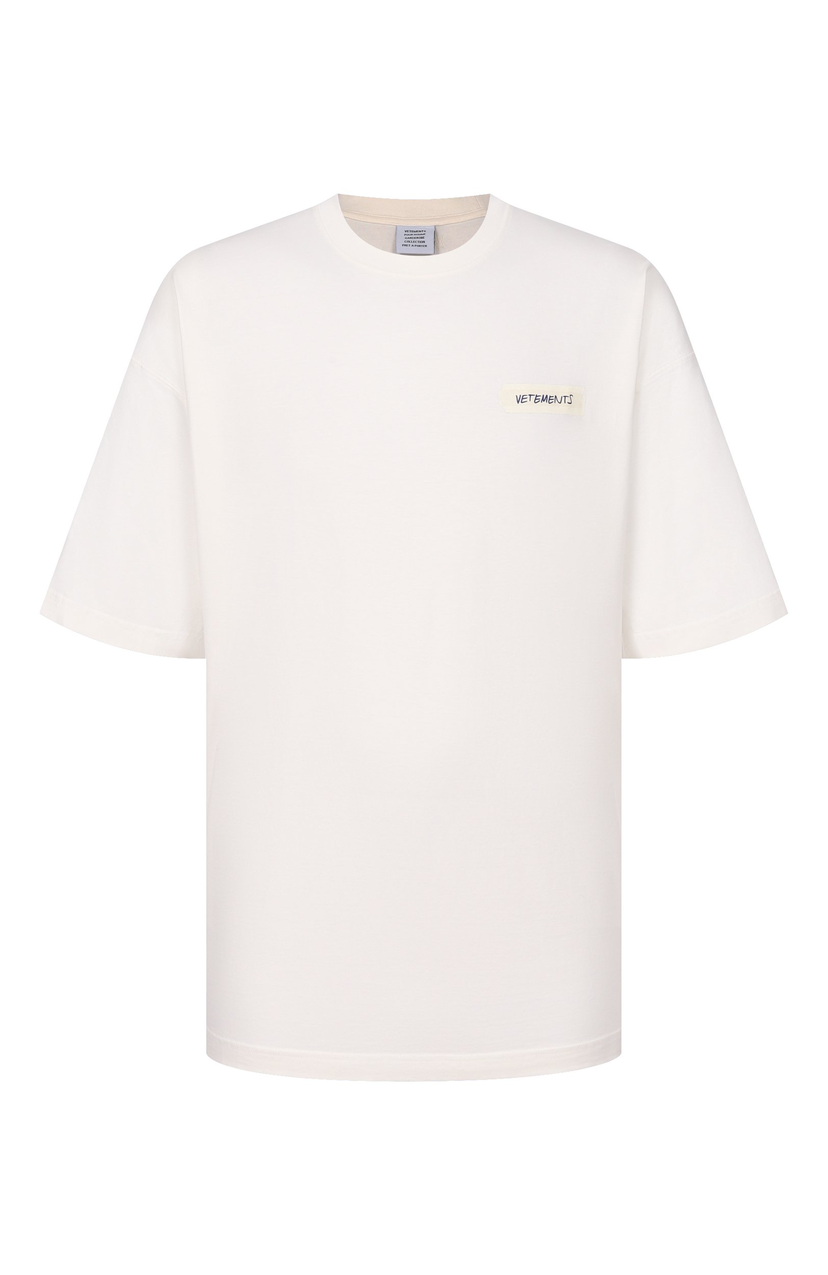 Хлопковая футболка VETEMENTS белого цвета по цене 69950 руб., арт. MH27TR148W, фото 1 Хлопковая футболка VETEMENTS, арт. MH27TR148W, фото 1
