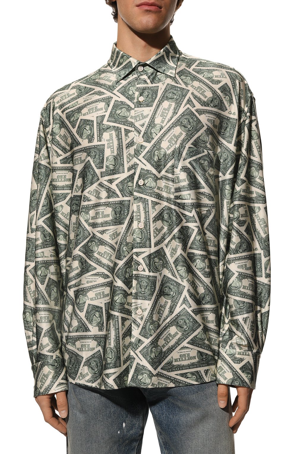 Рубашка из вискозы VETEMENTS зеленого цвета по цене 112500 руб., арт. UA53SH800M 2734/M, фото 3 Рубашка из вискозы VETEMENTS, арт. UA53SH800M 2734/M, фото 3