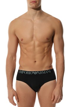 Мужские брифы EMPORIO ARMANI черного цвета, арт. 110814/3F535 | Фото 2 (Кросс-КТ: бельё; Материал внешний: Синтетический материал; Материал сплава: Проставлено; Нос: Не проставлено; Мужское Кросс-КТ: Трусы)