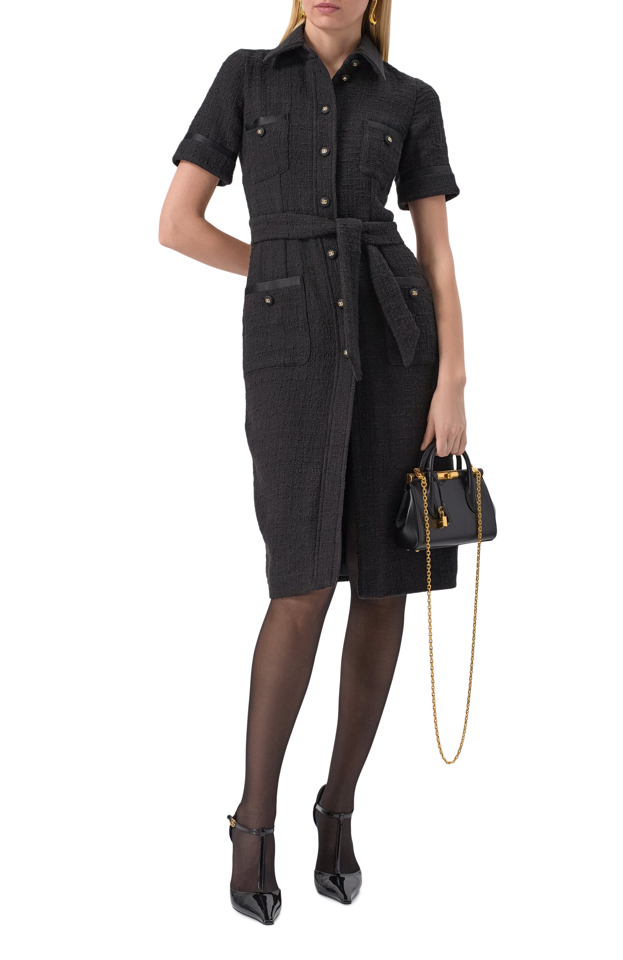 Твидовое платье DOLCE & GABBANA черного цвета по цене 348500 руб., арт. F6JSZT/FMTAC, фото 2 Твидовое платье DOLCE & GABBANA, арт. F6JSZT/FMTAC, фото 2