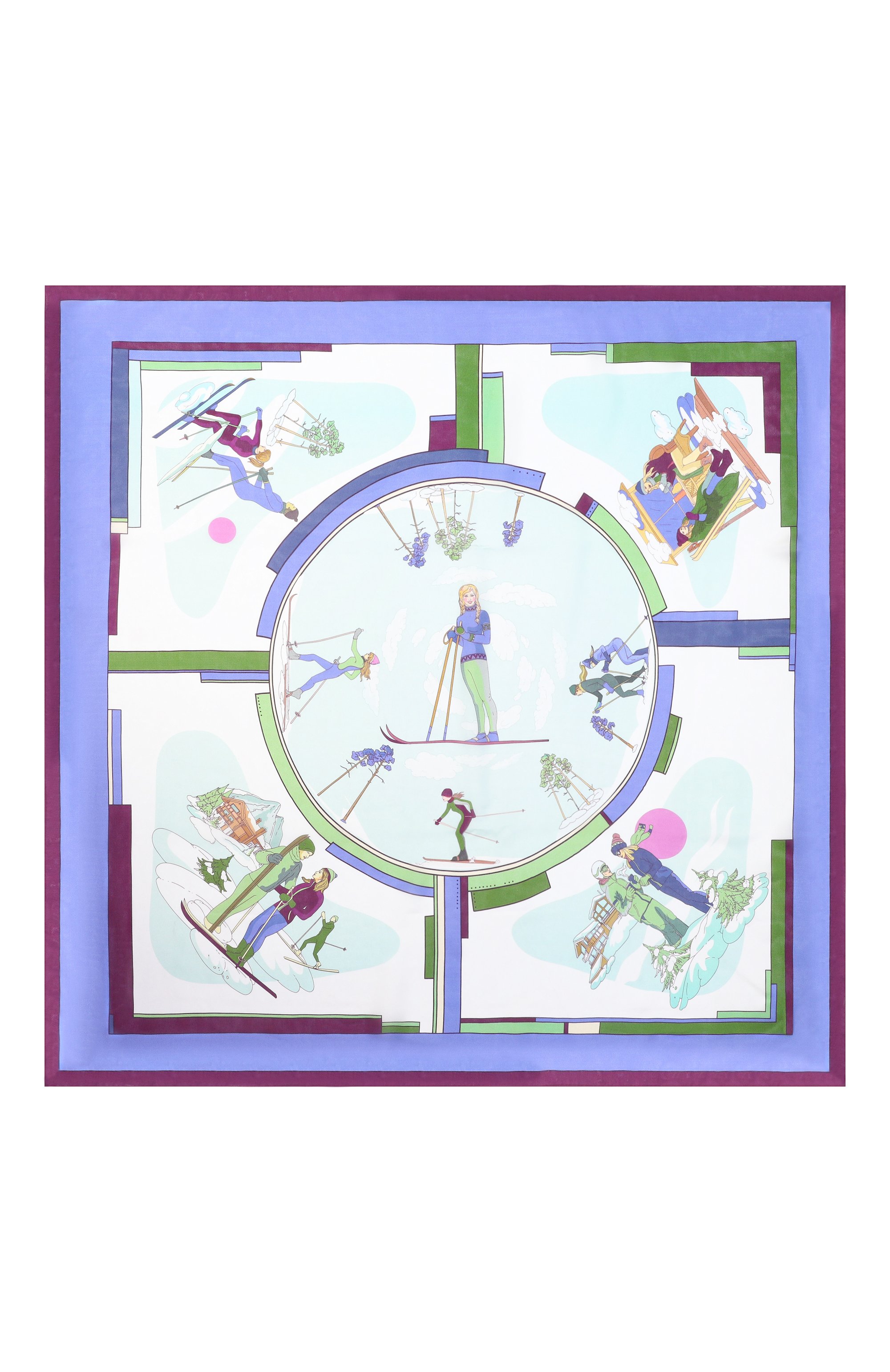 Шелковый платок на лыжах GOURJI сиреневого цвета по цене 16000 руб., арт. 91168837/72172, фото 4 Шелковый платок на лыжах GOURJI, арт. 91168837/72172, фото 4