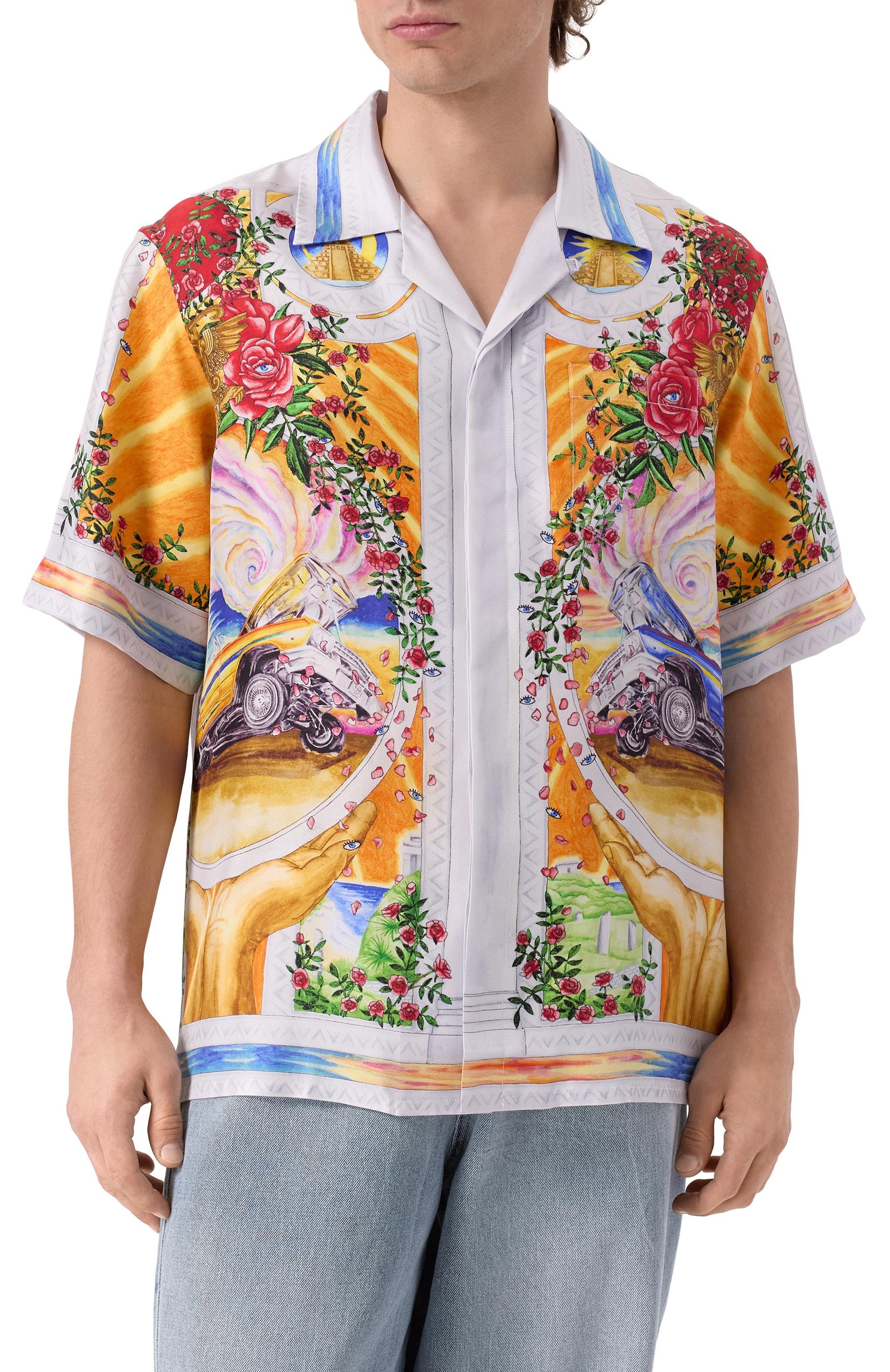 Шелковая рубашка CASABLANCA разноцветного цвета по цене 109500 руб., арт. U-MS25-SH-003-05, фото 3 Шелковая рубашка CASABLANCA, арт. U-MS25-SH-003-05, фото 3