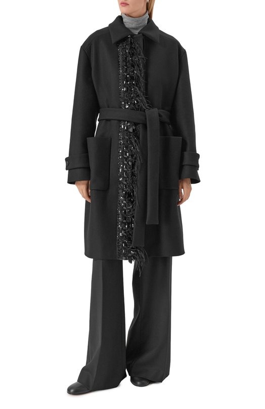 Шерстяное пальто Elie Saab C0007 Чёрный  C0007 Фото 3