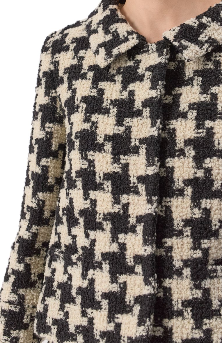 Женский твидовый жакет VALENTINO черно-белого цвета, арт. 6B3CE3Y190P | Фото 5 (Длина (для топов): Стандартные; Рукава: Длинные; Материал внешний: Шерсть; 1-2-бортные: Однобортные; Женское Кросс-КТ: Жакет-одежда; Кросс-КТ: костюм; Стили: Романтичный; Материал подклада: Синтетический материал)