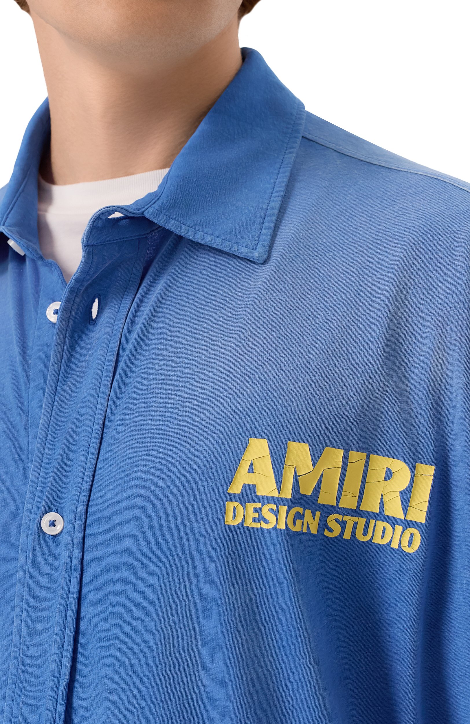 Рубашка из хлопка и кашемира AMIRI голубого цвета по цене 79950 руб., арт. AMT0SH1182, фото 5 Рубашка из хлопка и кашемира AMIRI, арт. AMT0SH1182, фото 5