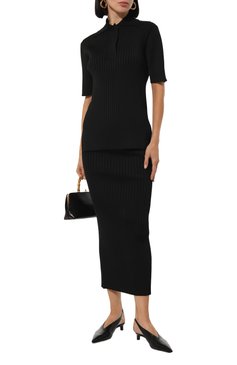 Женское поло из вискозы JIL SANDER черного цвета, арт. J02GL0107/J18313 | Фото 2 (Материал внешний: Вискоза; Драгоценные камни: Проставлено; Рукава: Короткие; Материал сплава: Проставлено; Длина (для топов): Стандартные; Кросс-КТ: Трикотаж; Стили: Минимализм)