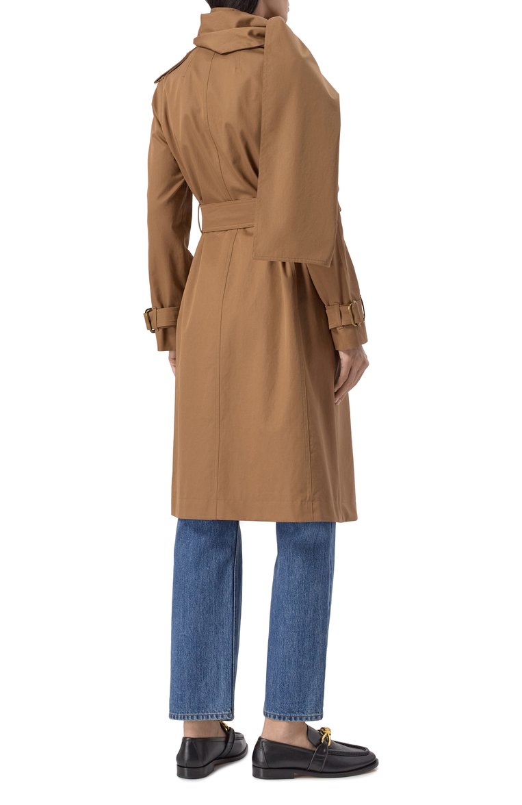 Женский хлопковый тренч BURBERRY коричневого цвета, арт. 8106350 | Фото 4 (Материал внешний: Хлопок; Автоматизация состава: Проставлено; Автоматизация ТО: Проставлено; Материал подклада: Вискоза; Рукава: Длинные; Длина (верхняя одежда): До колена; Кросс-КТ: Куртка; Стили: Классический)
