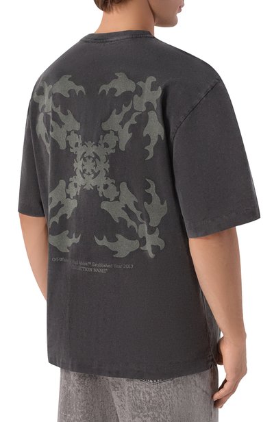 Хлопковая футболка OFF-WHITE темно-серого цвета по цене 51300 руб., арт. 0MAA120F26JER00W0, фото 4 Хлопковая футболка OFF-WHITE, арт. 0MAA120F26JER00W0, фото 4