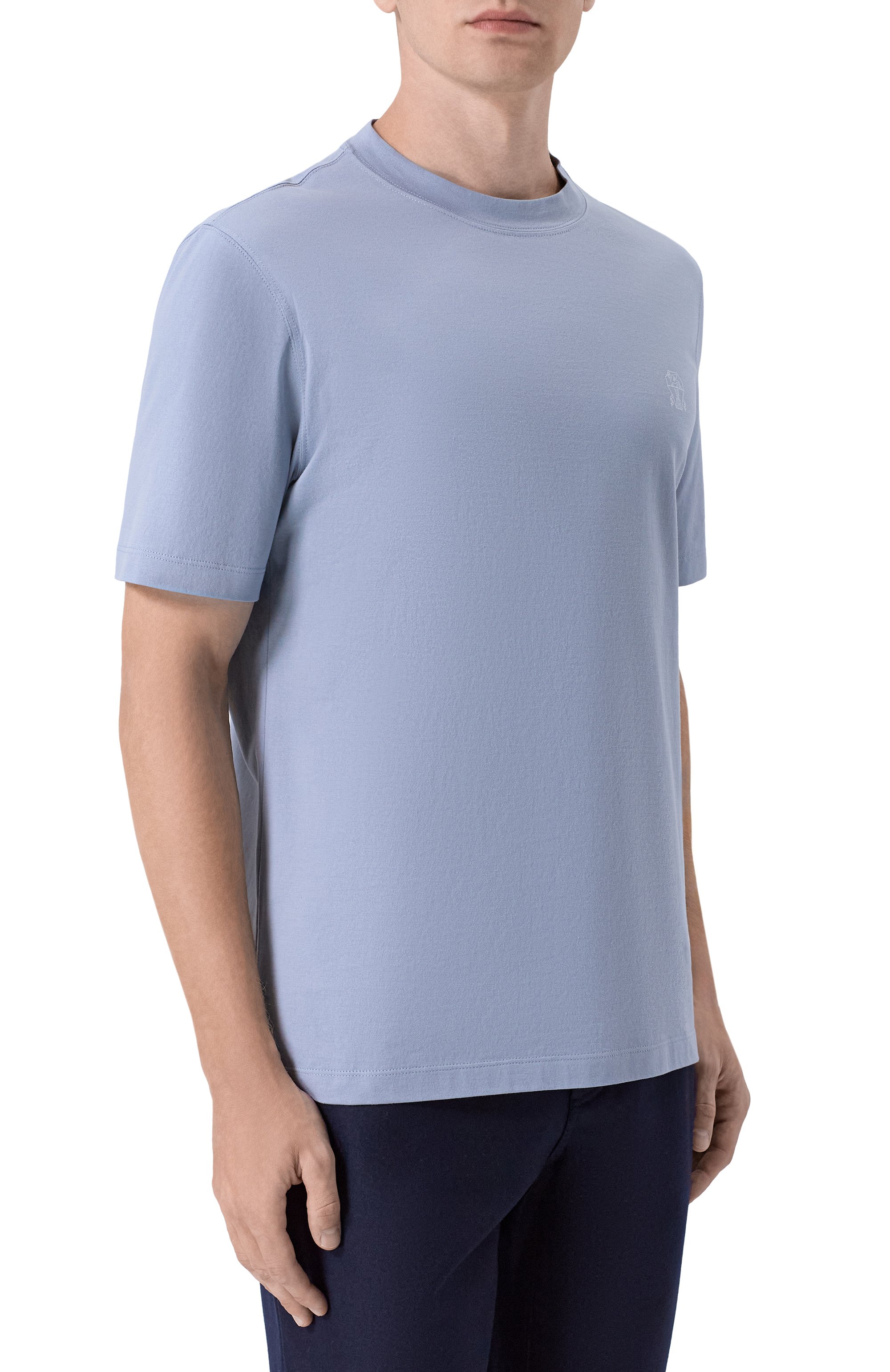 Хлопковая футболка BRUNELLO CUCINELLI голубого цвета по цене 51950 руб., арт. M0B138440, фото 3 Хлопковая футболка BRUNELLO CUCINELLI, арт. M0B138440, фото 3