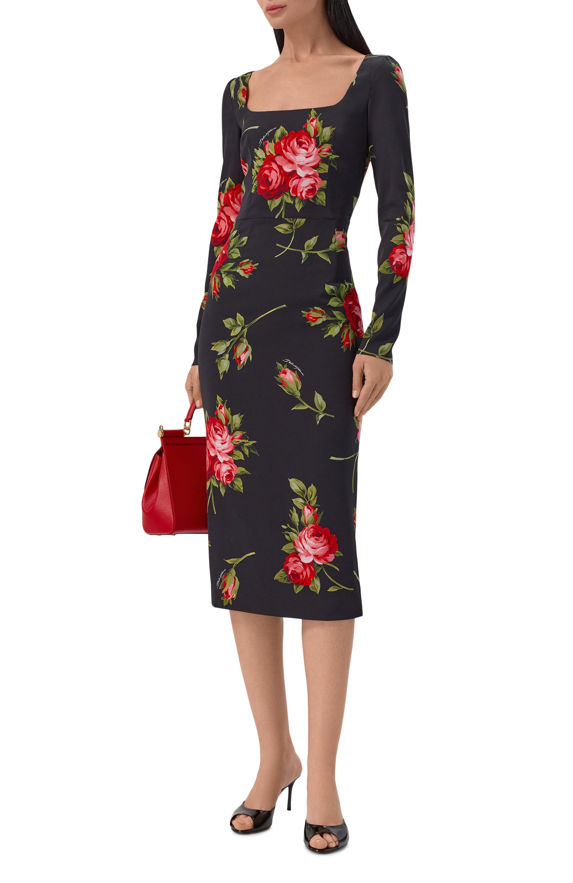 Шелковое платье DOLCE & GABBANA черного цвета по цене 349500 руб., арт. F6ADAT/FSA8Q, фото 2 Шелковое платье DOLCE & GABBANA, арт. F6ADAT/FSA8Q, фото 2