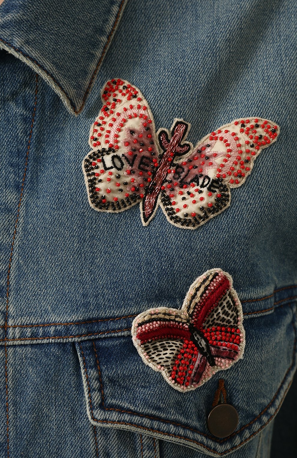 Джинсовая куртка с потертостями и отделкой в виде бабочек VALENTINO, арт. PB3DC00Q/1LL, фото 5