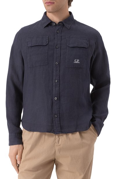 Льняная рубашка C.P. COMPANY темно-синего цвета по цене 31000 руб., арт. 18CMSH250A005415G, фото 3 Льняная рубашка C.P. COMPANY, арт. 18CMSH250A005415G, фото 3