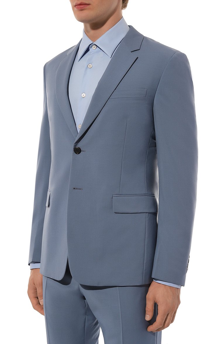 Мужской шерстяной костюм PRADA голубого цвета, арт. UAD407-D39-F0154-142 | Фото 4 (Рукава: Длинные; Материал внешний: Шерсть; Стили: Классический; Костюмы М: Однобортный)