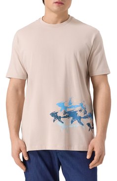 Мужская хлопковая футболка PAUL&SHARK светло-бежевого цвета, арт. 25411040 | Фото 3 (Материал внешний: Хлопок; Рукава: Короткие; Длина (для топов): Стандартные; Стили: Кэжуэл; Принт: С принтом; Мужское Кросс-КТ: Футболка-одежда; Кросс-КТ: Джерси)