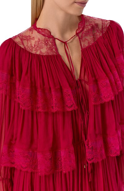 Шелковое платье CHLOÉ малинового цвета по цене 1310000 руб., арт. CH26SR001001, фото 4 Шелковое платье CHLOÉ, арт. CH26SR001001, фото 4