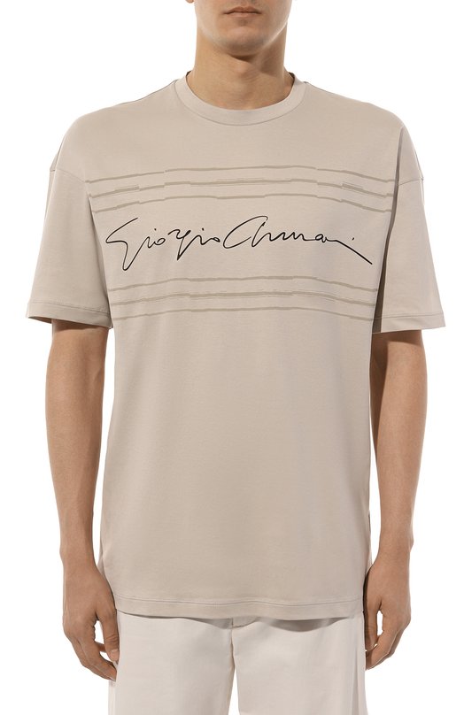 Хлопковая футболка Giorgio Armani GM000159/TE10333 Бежевый  GM000159/TE10333 Фото 3