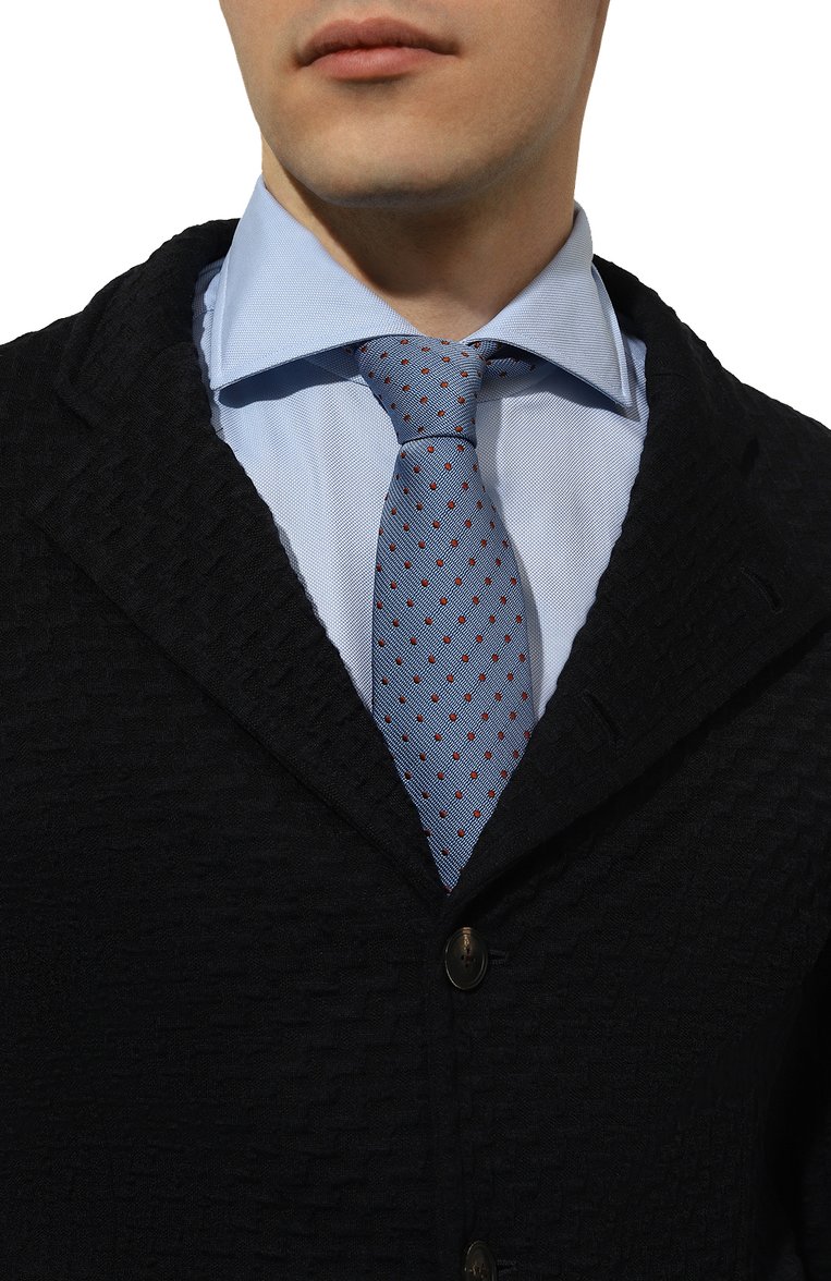 Мужской шелковый галстук BROUBACK голубого цвета, арт. TIE 8CM/SS24 | Фото 2 (Материал: Текстиль, Шелк; Материал сплава: Проставлено; Нос: Не проставлено; Принт: С принтом)