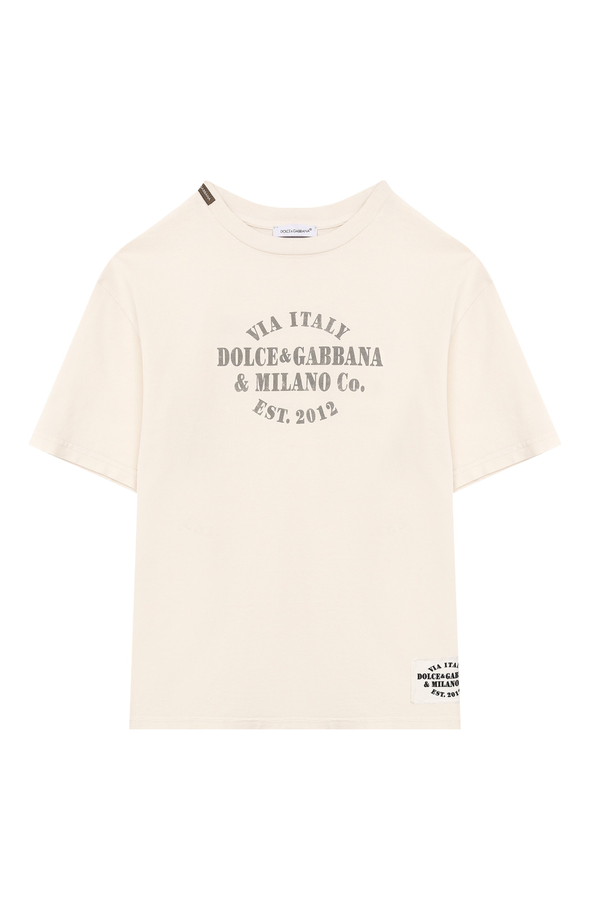 Хлопковая футболка DOLCE & GABBANA кремового цвета по цене 26000 руб., арт. L4JTHV/G7PRJ_001, фото 1 Хлопковая футболка DOLCE & GABBANA, арт. L4JTHV/G7PRJ_001, фото 1