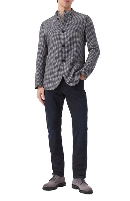 Мужской шерстяной пиджак GIORGIO ARMANI синего цвета, арт. 0EPM60/T02SH | Фото 2 (Рукава: Длинные; Материал внешний: Шерсть; Материал сплава: Проставлено; Длина (для топов): Стандартные; Драгоценные камни: Проставлено)