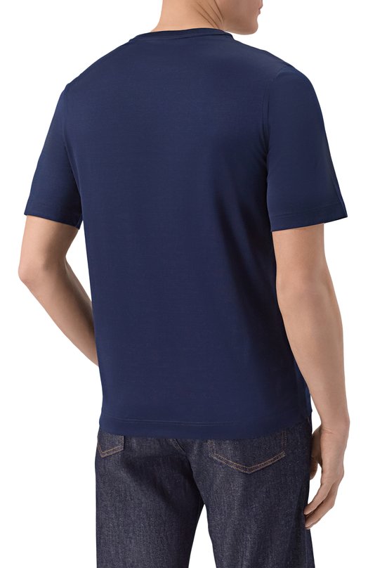 Хлопковая футболка с отделкой из кожи аллигатора Zilli TSR02AM0143VBLE01 Синий  TSR02AM0143VBLE01 Фото 4