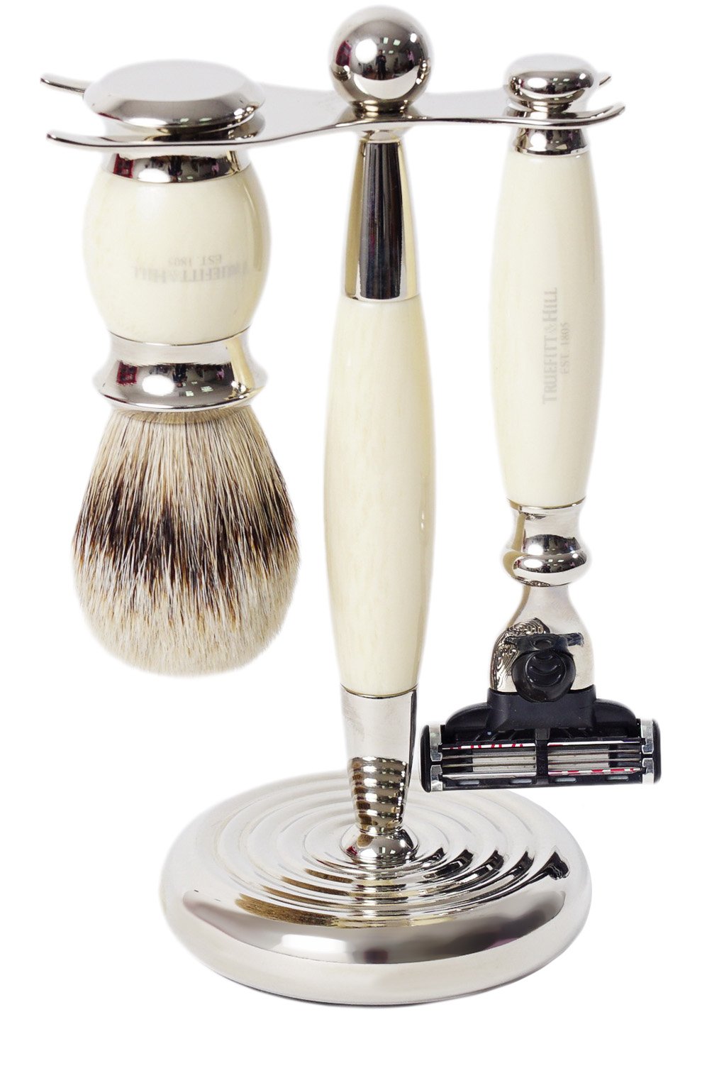 Помазок и станок с лезвием machiii TRUEFITT AND HILL бесцветного цвета по цене 73800 руб., арт. 330, фото 1 Помазок и станок с лезвием machiii TRUEFITT AND HILL, арт. 330, фото 1