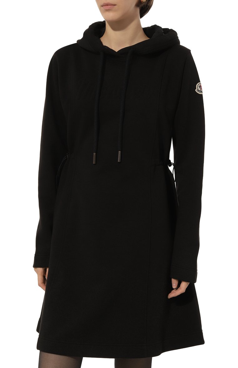 Женское хлопковое платье MONCLER черного цвета, арт. 8I000-10-899RB | Фото 3 (Рукава: Длинные; Материал внешний: Синтетический материал, Хлопок; Длина Ж (юбки, платья, шорты): Мини; Женское Кросс-КТ: Платье-одежда; Случай: Повседневный; Стили: Кэжуэл; Автоматизация ТО: Проставлено; Автоматизация состава: Проставлено)