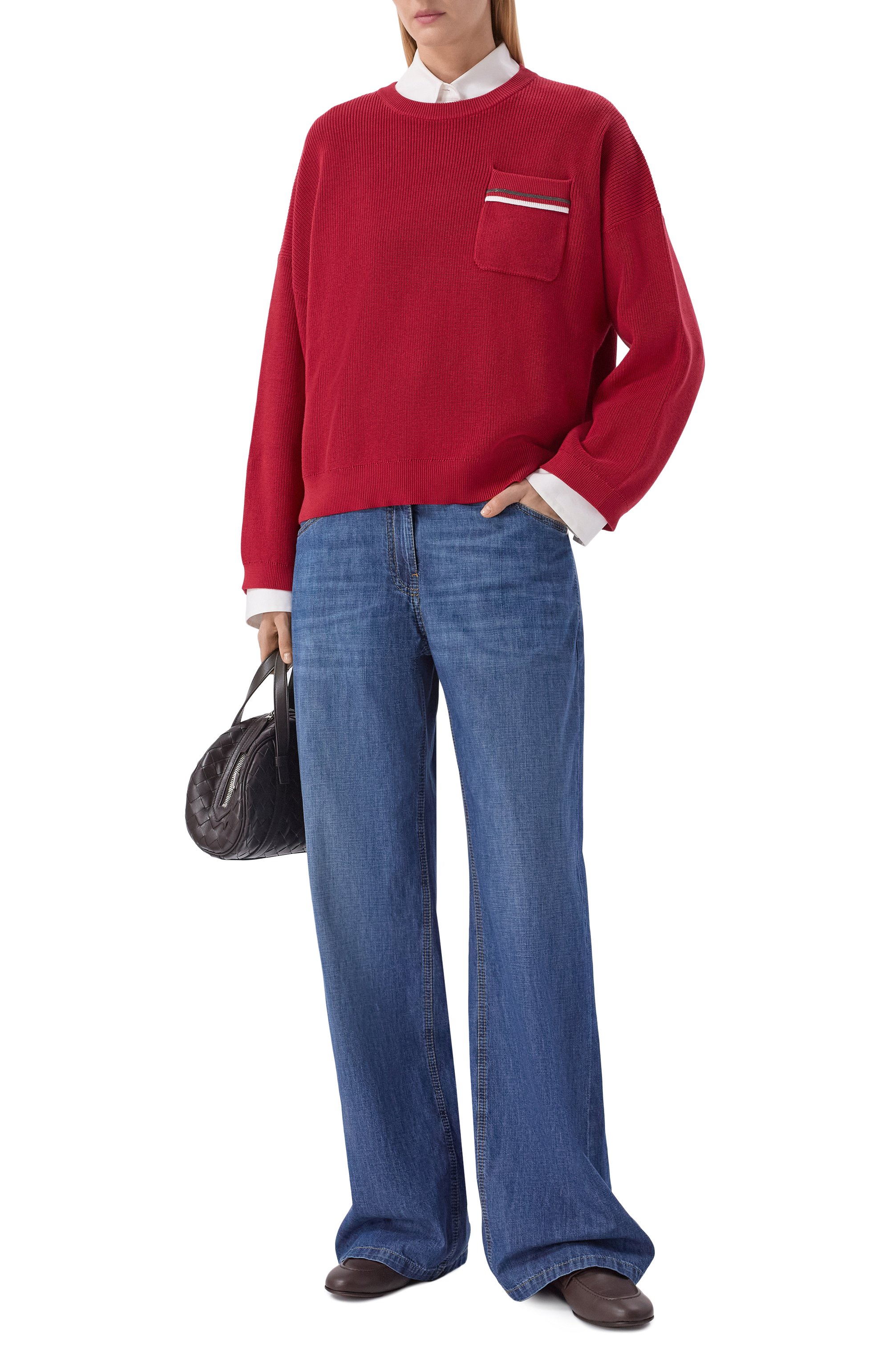 Хлопковый свитер BRUNELLO CUCINELLI красного цвета по цене 228500 руб., арт. M19253200, фото 2 Хлопковый свитер BRUNELLO CUCINELLI, арт. M19253200, фото 2