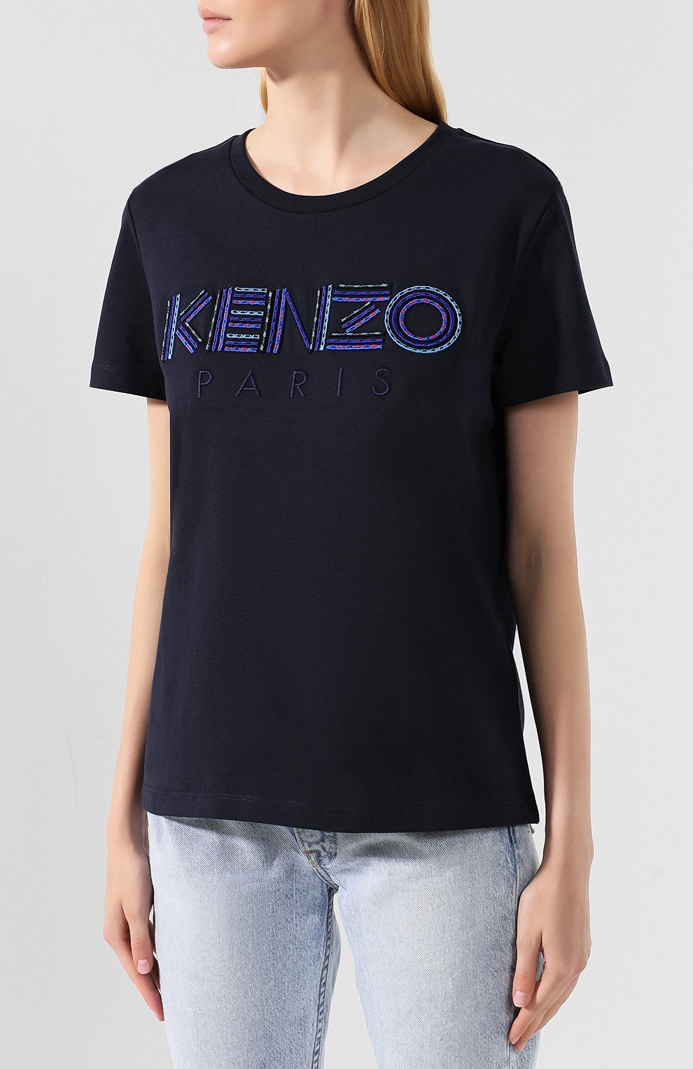 Хлопковая футболка KENZO темно-синего цвета по цене 11050 руб., арт. F962TS809935, фото 3 Хлопковая футболка KENZO, арт. F962TS809935, фото 3