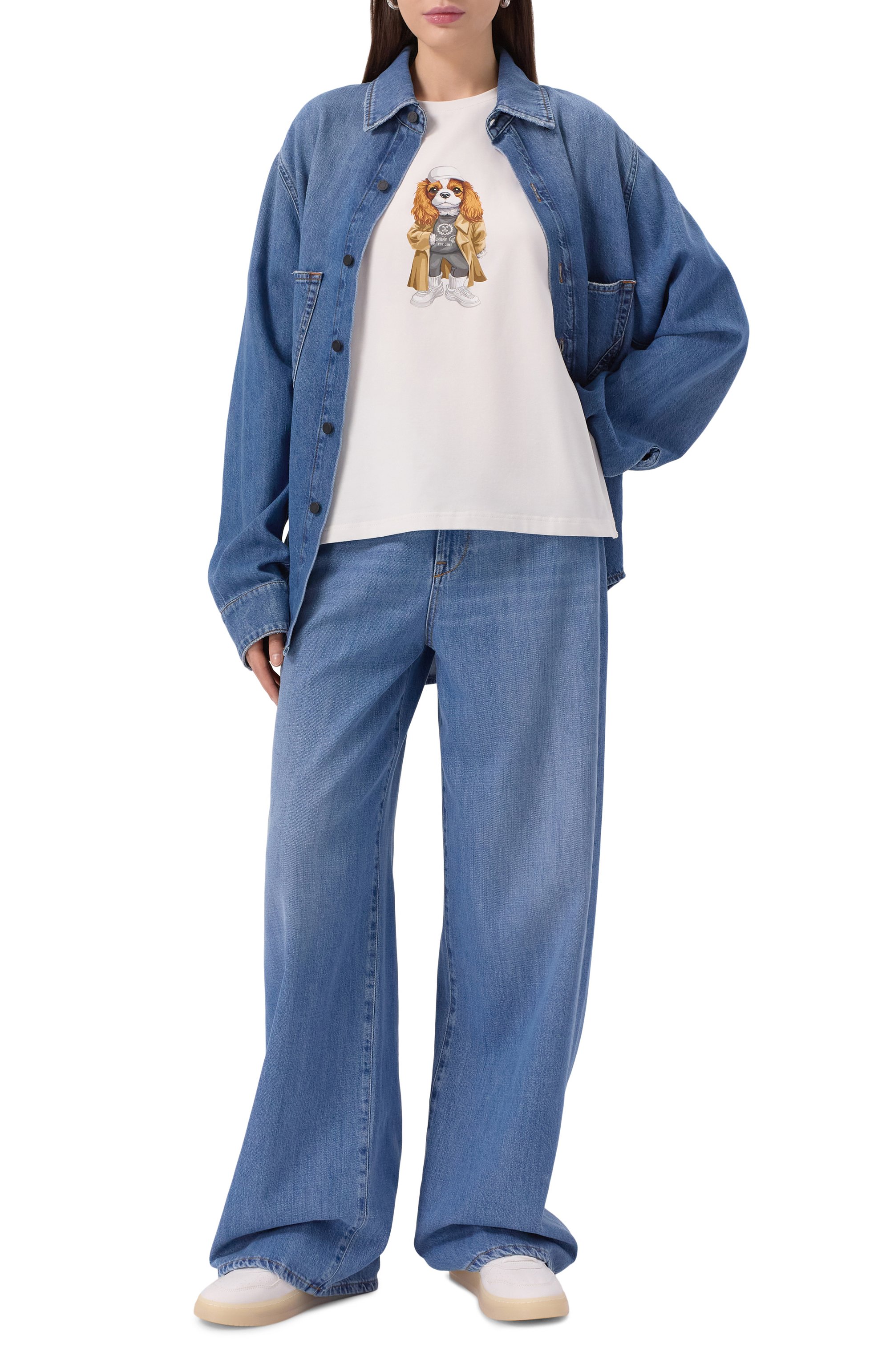 Хлопковая футболка FLASHIN молочного цвета по цене 13500 руб., арт. FS25TBSH, фото 2 Хлопковая футболка FLASHIN, арт. FS25TBSH, фото 2