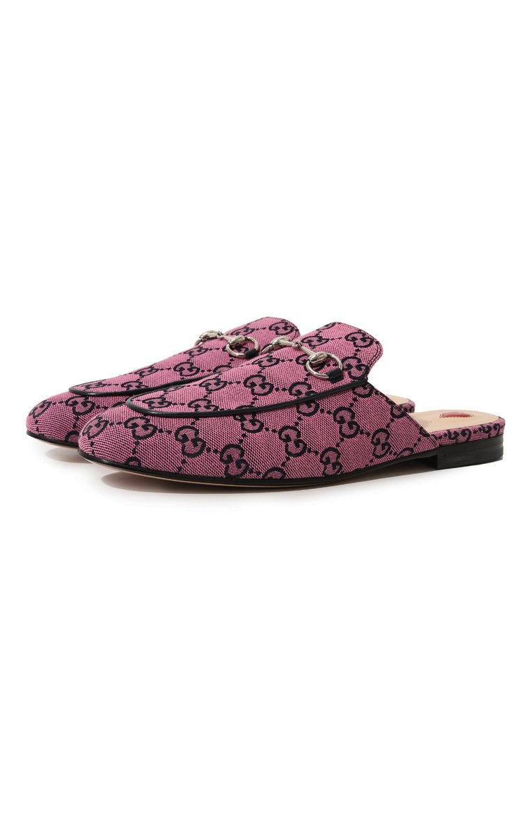 Женские текстильные сабо princetown gg GUCCI розового цвета, арт. 663670 9SF10 | Фото 1 (Каблук высота: Низкий; Материал внутренний: Натуральная кожа; Подошва: Плоская; Каблук тип: Устойчивый; Материал внешний: Текстиль)