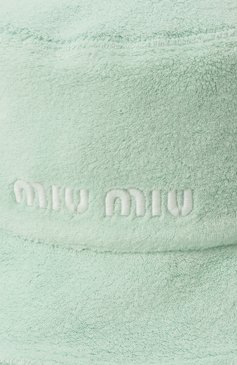 Женская хлопковая панама MIU MIU бирюзового цвета, арт. 5HC196-2DPO-F0934 | Фото 4 (Материал: Хлопок, Текстиль; Нос: Не проставлено; Материал сплава: Проставлено)