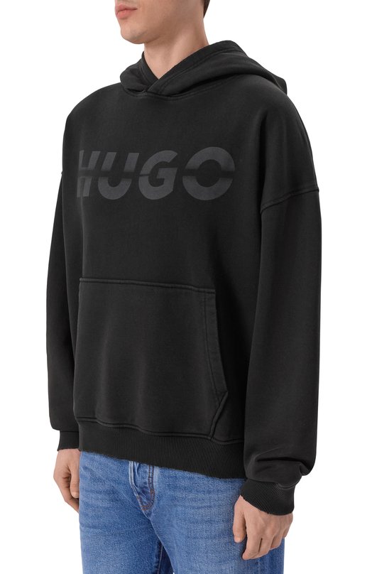Хлопковое худи HUGO Blue 50546532 Чёрный  50546532 Фото 3