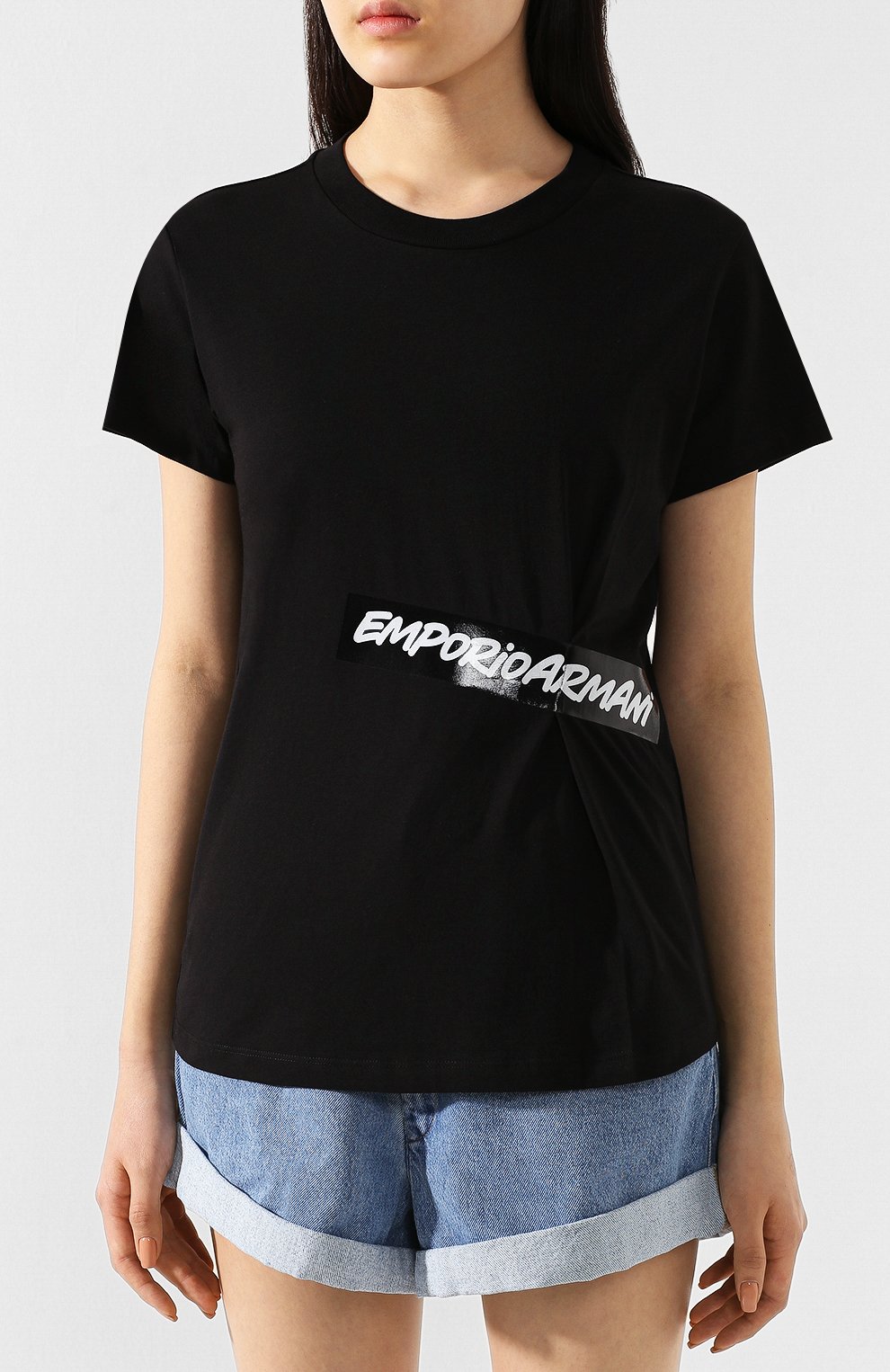 Хлопковая футболка EMPORIO ARMANI черного цвета по цене 14450 руб., арт. 3H2T7L/2J53Z, фото 3 Хлопковая футболка EMPORIO ARMANI, арт. 3H2T7L/2J53Z, фото 3