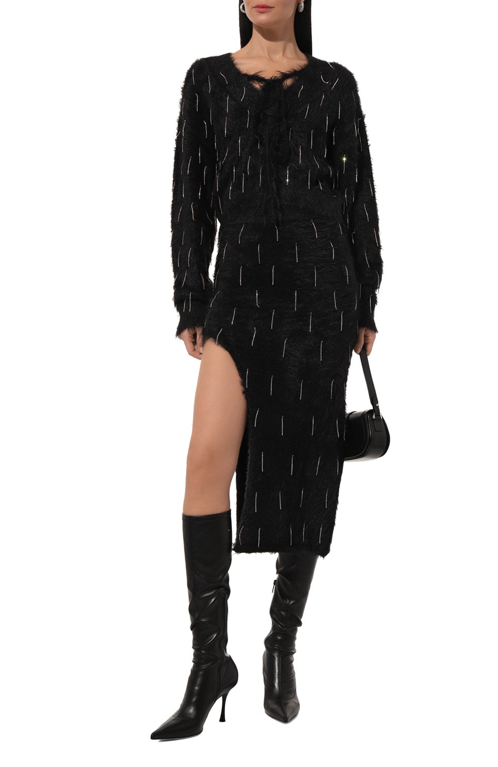 Юбка с отделкой стразами DAVID KOMA черного цвета по цене 55100 руб., арт. PF24DKKN02S, фото 2 Юбка с отделкой стразами DAVID KOMA, арт. PF24DKKN02S, фото 2