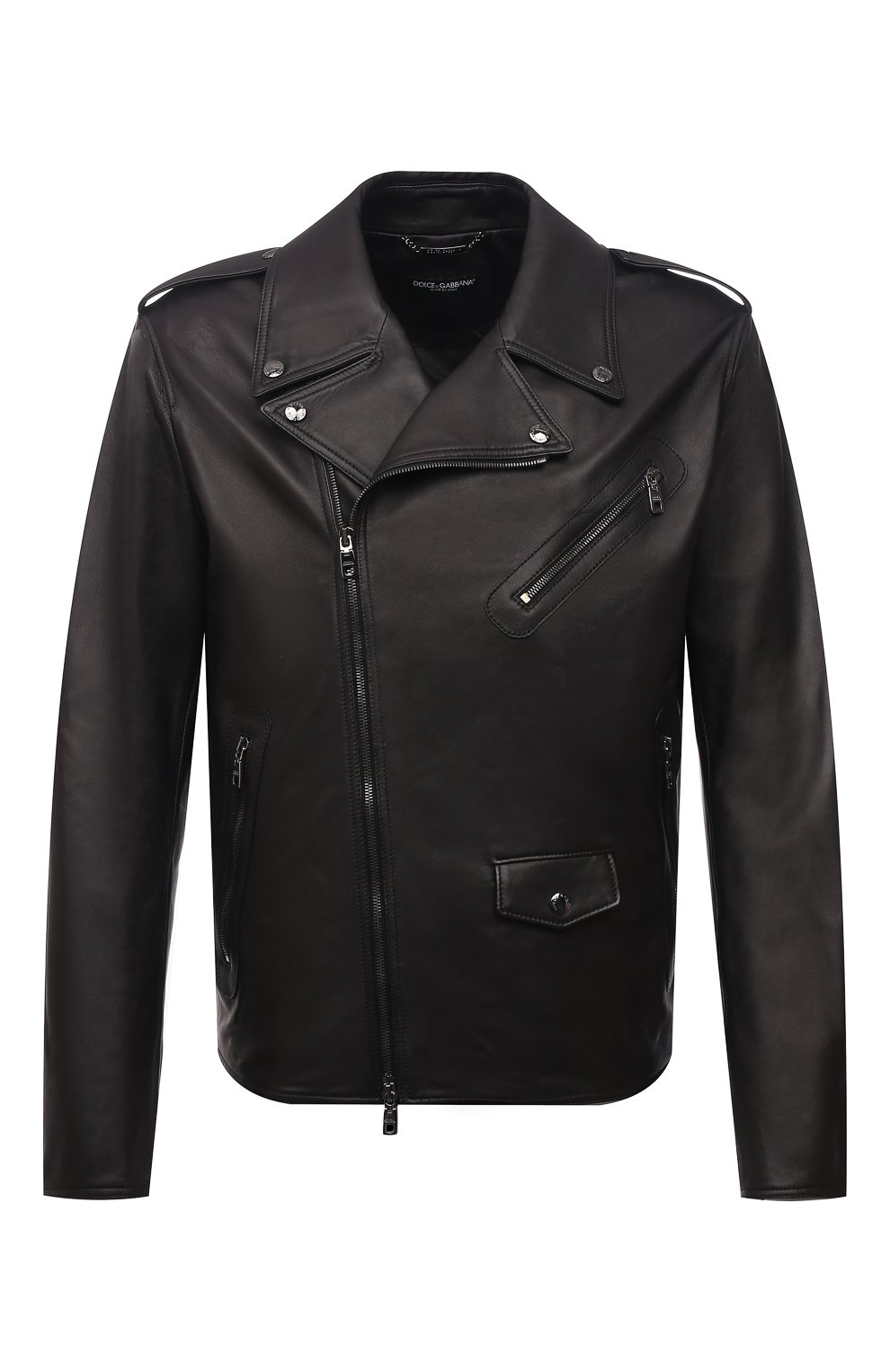 Кожаная куртка DOLCE & GABBANA черного цвета по цене 362500 руб., арт. G9UB1L/GEU47, фото 1 Кожаная куртка DOLCE & GABBANA, арт. G9UB1L/GEU47, фото 1