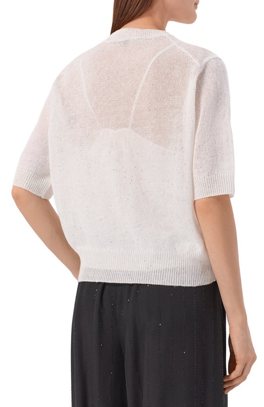 Пуловер изо льна и хлопка Brunello Cucinelli MDT746400 Белый  MDT746400 Фото 4