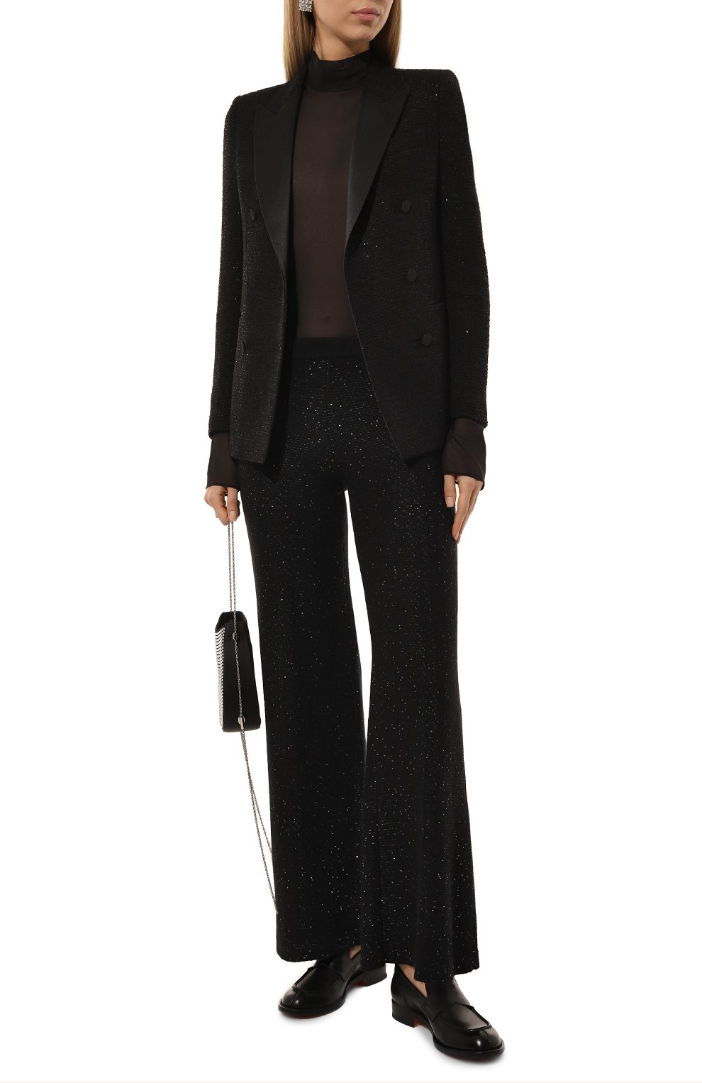 Брюки с отделкой пайетками AND THE BRAND черного цвета по цене 97160 руб., арт. W25-P057L-1001-900, фото 2 Брюки с отделкой пайетками AND THE BRAND, арт. W25-P057L-1001-900, фото 2